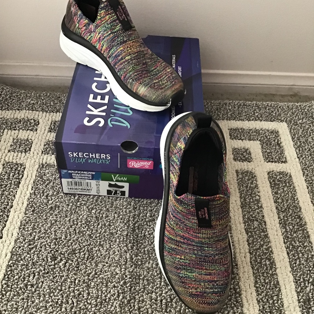 Skechers d’lux walker slip on multi color gym shoe